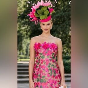 Hot Pink, Barbie pink and Green Fascinator! 1 of a kind.